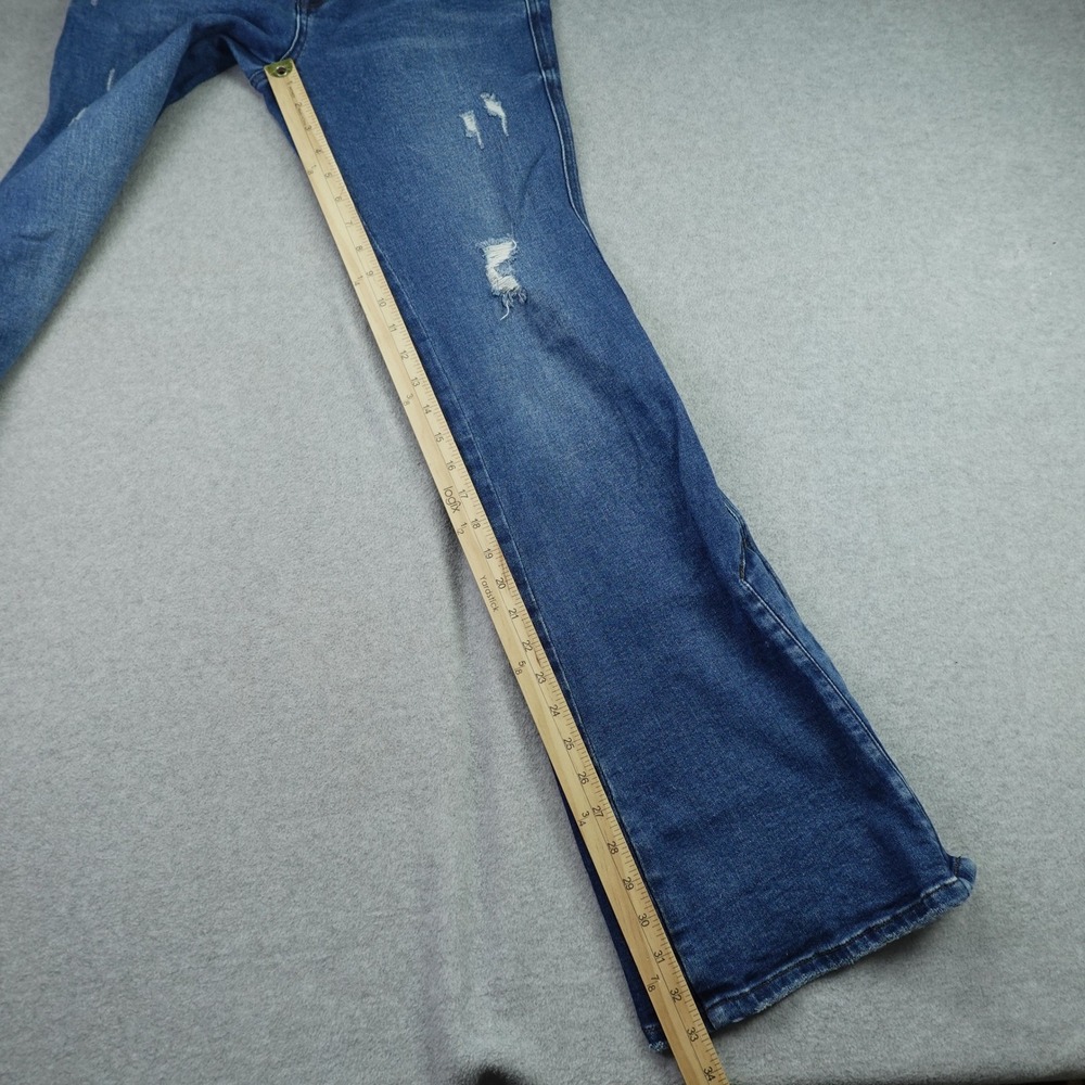 Vervet Jeans Womens 29 Blue Distressed Flare Denim Leopard Trim Gusset - Picture 11 of 13